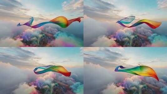 天空中飘飞的彩色绸带高清在线视频素材下载