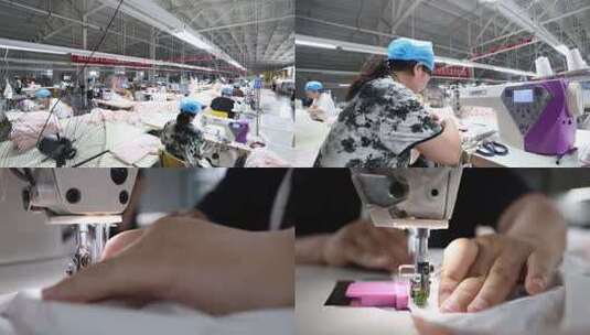 工厂女工操作缝纫机工作画面高清在线视频素材下载