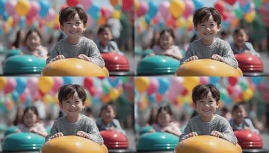 游乐园里快乐的儿童笑容洋溢高清在线视频素材下载