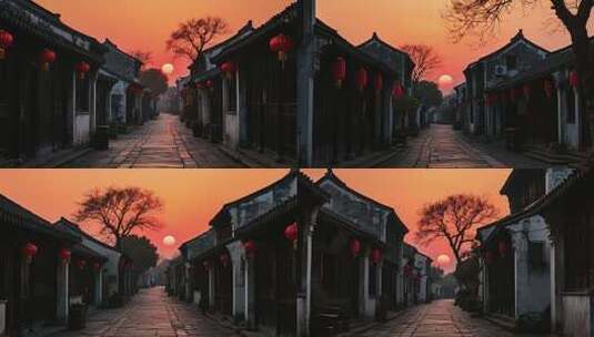 古街夕阳下的中式建筑高清在线视频素材下载