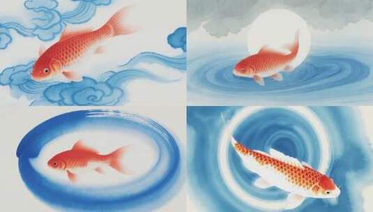 锦鲤金鱼国风水墨动画背景视频高清在线视频素材下载