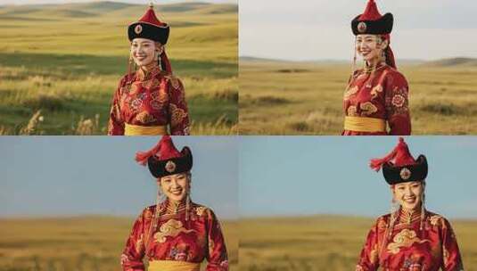 草原身着民族服饰的女子高清在线视频素材下载