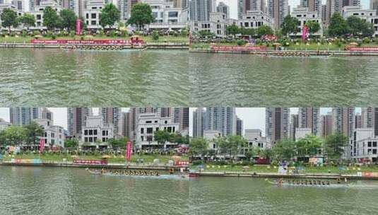 城市河道龙舟比赛场景高清在线视频素材下载