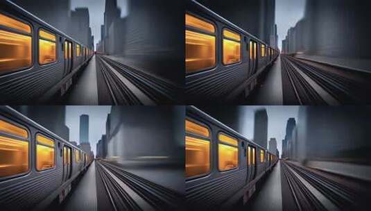疾驰地铁穿梭都市楼宇之间高清在线视频素材下载