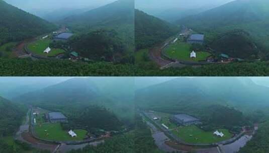 山谷间的帐篷营地大草坪高清在线视频素材下载
