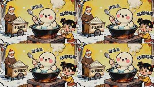 冬至汤圆烹饪卡通画面高清在线视频素材下载