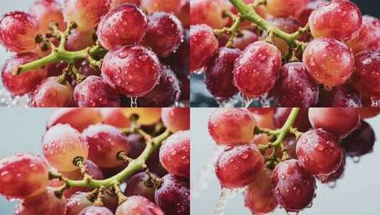 带水珠的新鲜红葡萄特写高清在线视频素材下载