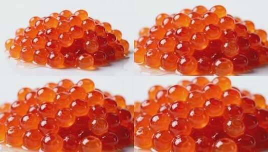 新鲜红鱼子酱晶莹剔透美味微距特写视频高清在线视频素材下载