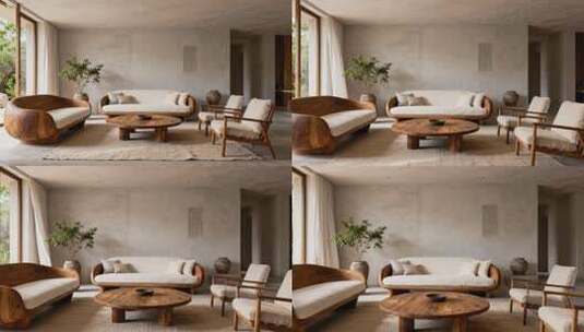 侘寂风客厅原木沙发极简高级感家居视频高清在线视频素材下载