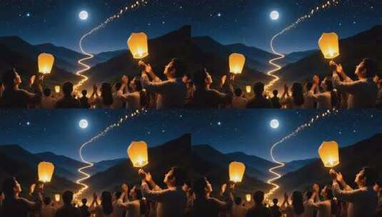 放飞孔明灯手工艺品许愿灯祈福4K高清在线视频素材下载