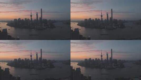 上海浦东陆家嘴黄浦江东方明珠朝霞日出航拍高清在线视频素材下载
