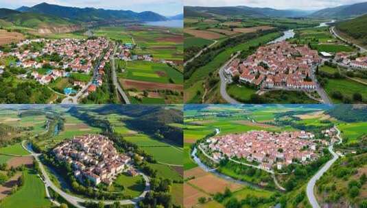 航拍乡村田野风光高清在线视频素材下载