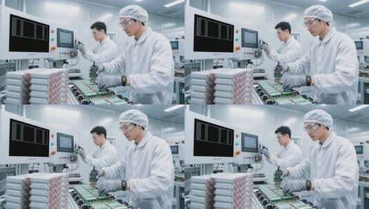 工厂工人操作电子产品生产线高清在线视频素材下载