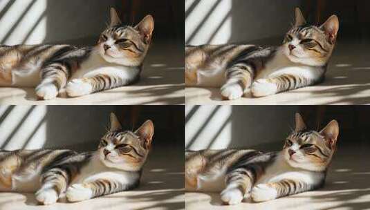 慵懒猫咪享受阳光沐浴的惬意午后高清在线视频素材下载