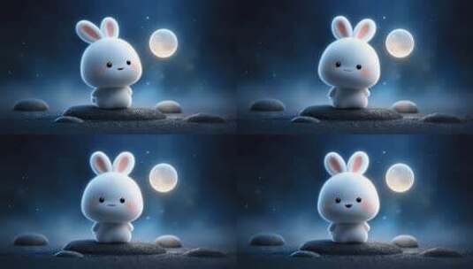 月夜萌兔：可爱兔子与皎洁月亮的温馨相遇高清在线视频素材下载