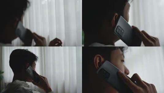 男子打电话剪影高清在线视频素材下载