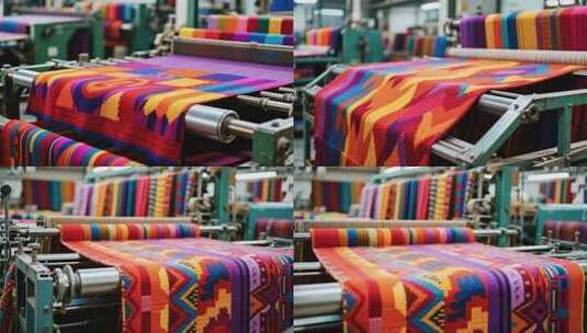 织布机在车间织彩色布料高清在线视频素材下载