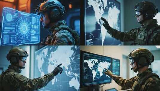 军人操作未来科技虚拟屏幕高清在线视频素材下载