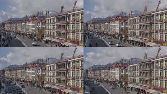 拉萨街道建筑与行人景象延时高清在线视频素材下载
