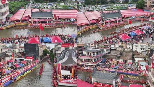 端午叠滘龙舟比赛热闹场景高清在线视频素材下载