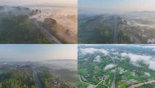 清晨唯美云雾中国高速公路日出晨雾高清在线视频素材下载