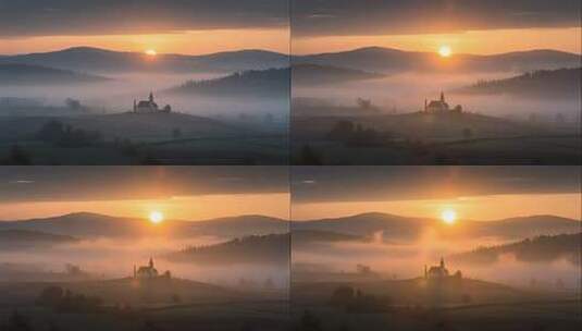 震撼教堂日出云海唯美希望风光视频高清在线视频素材下载