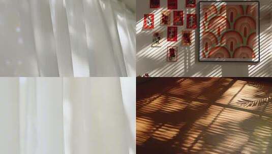 美好生活唯美清新的窗帘光影高清在线视频素材下载