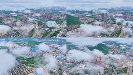 航拍枣庄云端上的新城市政府驻地高清在线视频素材下载