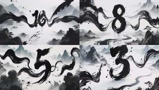 8K中国风水墨倒计时水墨风大气数字倒计时高清在线视频素材下载