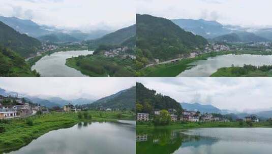 【4K】航拍山水环绕的乡村风光俯瞰高清在线视频素材下载