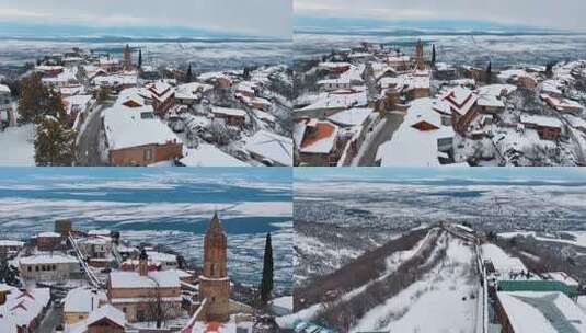 格鲁吉亚冬季西格纳吉雪景4K高清在线视频素材下载