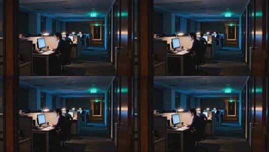 办公室职员夜晚加班场景高清在线视频素材下载