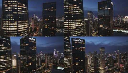 城市写字楼加班夜景航拍高清在线视频素材下载