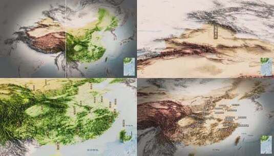 超高清中国3D地形图/省会/河流/文化高清在线视频素材下载