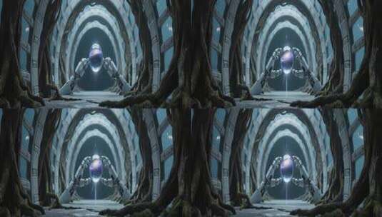 科幻隧道机械臂与球体场景高清在线视频素材下载