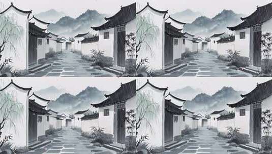 江南古镇雨巷背景高清在线视频素材下载
