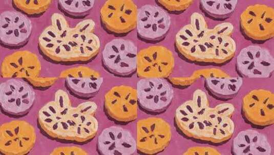 创意油画风水果饼干糕点图案展示高清在线视频素材下载