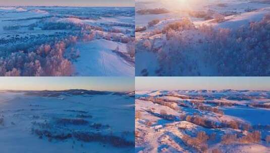 【合集】4K航拍内蒙古乌兰布统雪景雾凇雪原高清在线视频素材下载