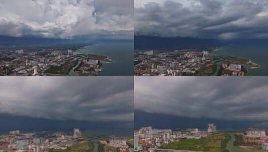 城市与海洋的空中俯瞰景象高清在线视频素材下载
