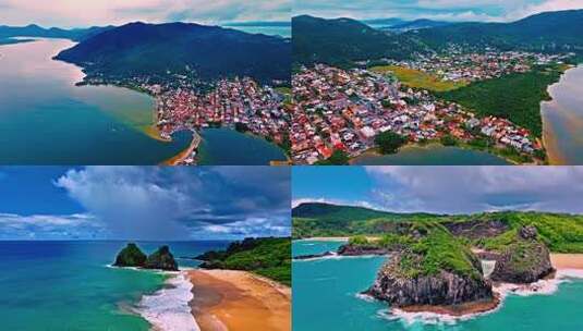 巴西海滩海洋自然风光全景航拍高清在线视频素材下载