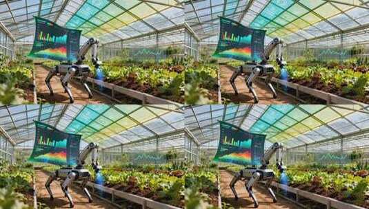 温室大棚内机器人监测蔬菜高清在线视频素材下载
