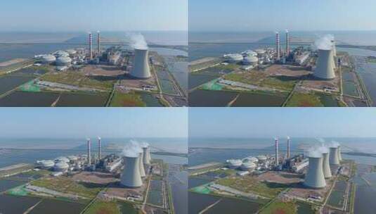 天津海边的发电厂航拍景观高清在线视频素材下载