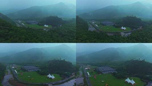 山谷间的帐篷营地大草坪高清在线视频素材下载