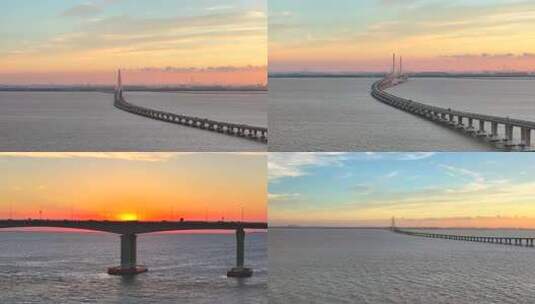 上海崇明岛长江大桥落日高清在线视频素材下载
