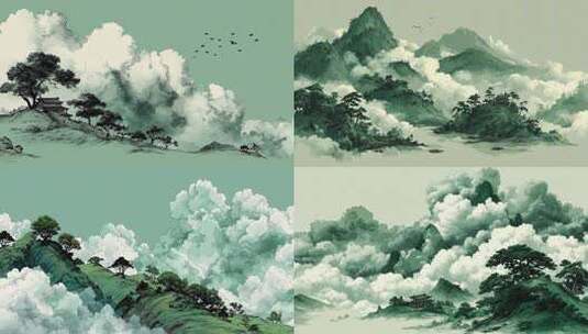 插画天空云彩村庄 动漫风格素材高清在线视频素材下载