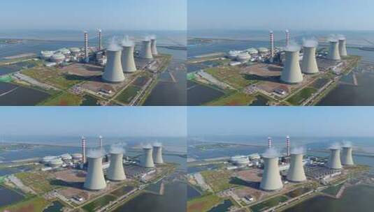 天津海边的发电厂航拍景观高清在线视频素材下载