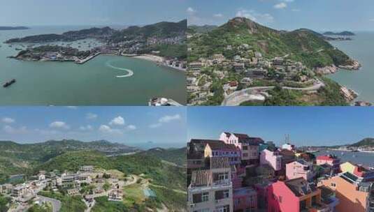 温岭石塘彩色房屋海边风光全景高清在线视频素材下载