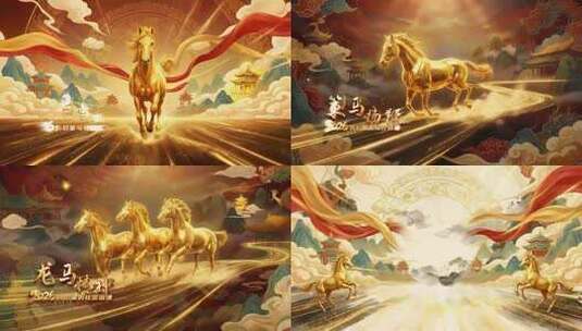 原创2026马年国风企业年会盛典开场片头高清AE视频素材下载