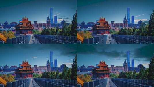 蓝调下的古今北京高清在线视频素材下载