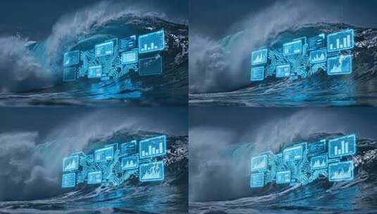 科技数据浪潮震撼视觉特效企业宣传片背景高清在线视频素材下载